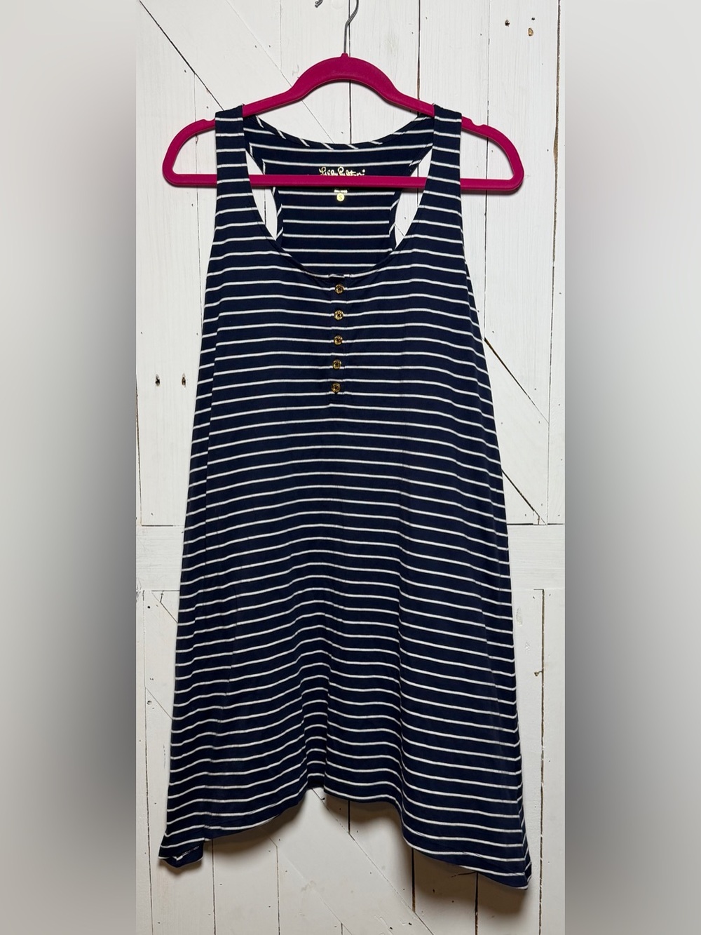 NWT Lilly Pulitzer Jennalyn Navy Palm Stripe Pima Cotton Racerback Dress S